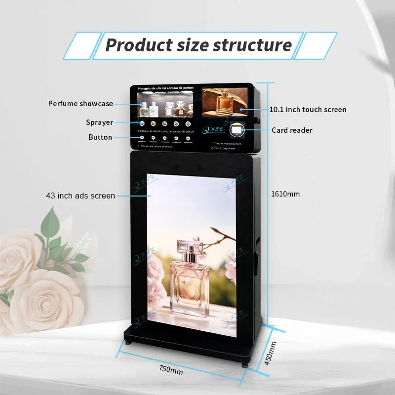 XYZ Commercial Street Perfume Vending Machine Fully Automatic Freestanding Cologne Perfume Spraying Vending Machine
