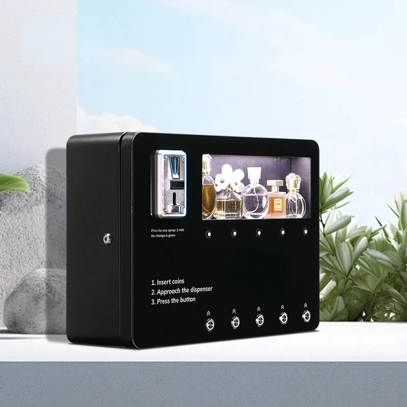 Wall-mounted coin-operated perfume cologne perfume spray vending machine
